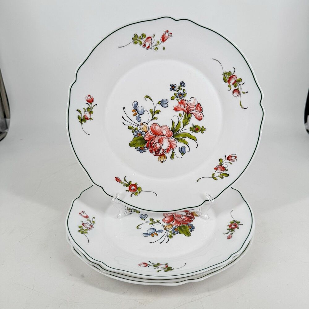 Vintage Arcopal France Provincial Floral Dinner Plates 10” Set of 4 Scalloped
